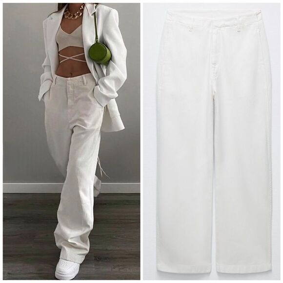Zara Pants - ZARA OFF WHITE THE BARREL FIT PANTS